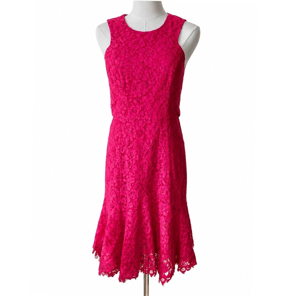 Shoshanna Women's Dress Floral Lace Fit Flare Hot Pink Size 4 Coquette Cocktail